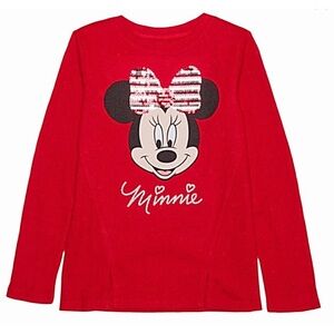 DISNEY Girls Minnie Mouse Red Sequin Thermal T L/S